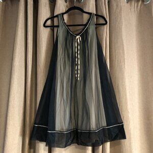 Vintage 2 Piece Black & Champagne Baby doll Set 50s 60s 70s Pinup Bettie